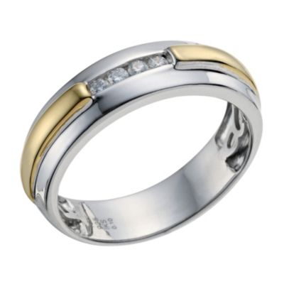 Silver & 18ct White Gold Diamond Men's Ring - Product number 9201513