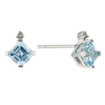 9ct White Gold Blue Topaz and Diamond Stud