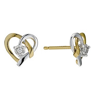 H Samuel 9ct Yellow Gold and Diamond Heart Stud Earrings