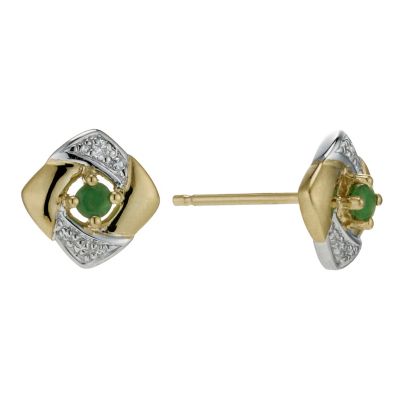 9ct Yellow Gold Square Shape Emerald and Diamond