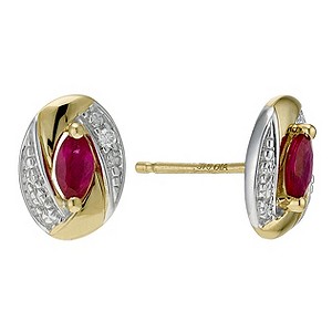 9ct Yellow Gold Oval Ruby and Diamond Earrings