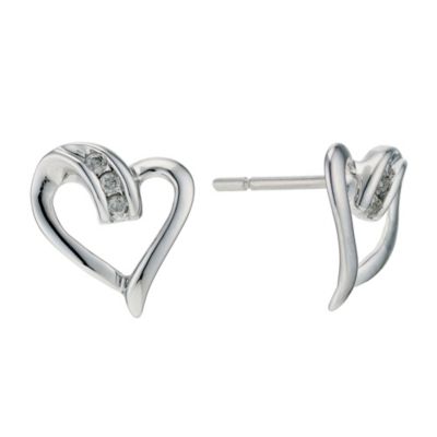 9ct White Gold Diamond Heart Stud Earrings