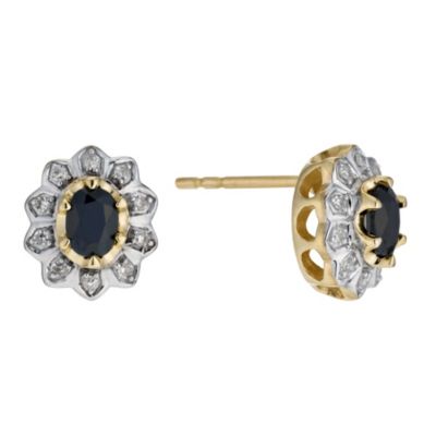 9ct Yellow Gold Sapphire & Diamond Cluster Earrings - Product number 9207147
