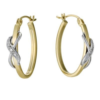 9ct Yellow and White Gold Diamond Kiss Hoop