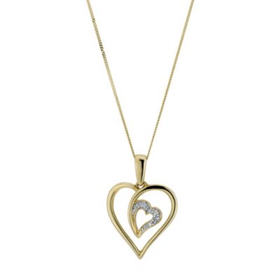 9ct Yellow Gold Diamond Heart Pendant