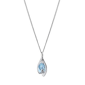 9ct White Gold Blue Topaz & Diamond Pendant
