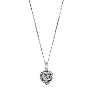 H Samuel Sterling silver diamond cluster heart pendant