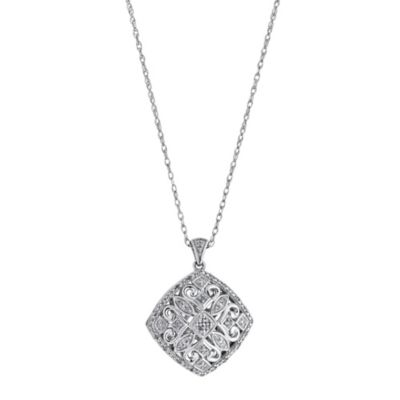 H Samuel Sterling Silver and Diamond Square Locket