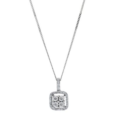 H Samuel Sterling Silver and Diamond Square Pendant