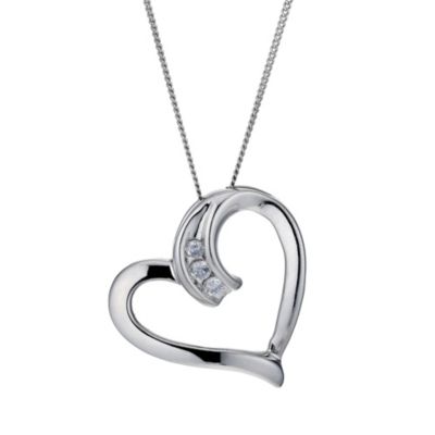 9ct White Gold Diamond Set Heart Pendant