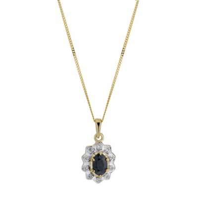 9ct Yellow Gold Sapphire & Diamond Cluster Pendant - Product number 9207449