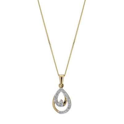 H Samuel 9ct Yellow Gold Diamond Teardrop Pendant