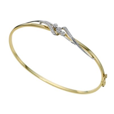9ct Yellow & White Gold Diamond Flower Bangle - Product number 9207597