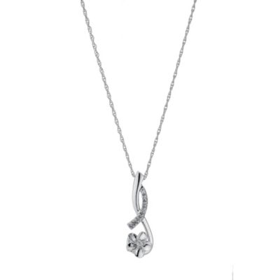 H Samuel Sterling Silver Flower and Diamond Pendant