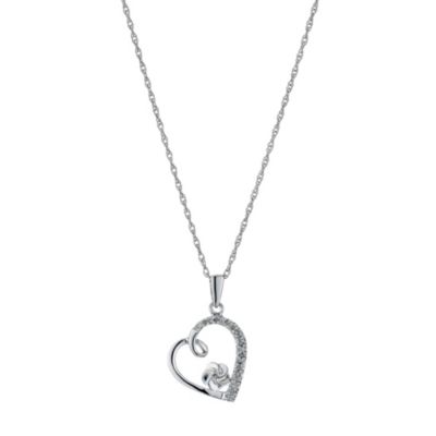 H Samuel Sterling Silver Diamond Heart and Flower Pendant