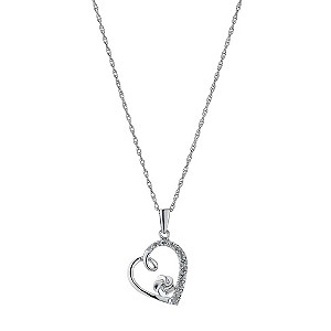 Forget Me Not Sterling Silver Diamond Heart and Flower Pendant