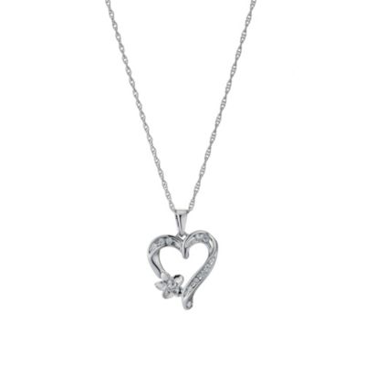 Sterling Silver Diamond Set Heart and Flower