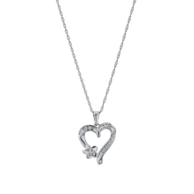 H Samuel Sterling Silver Diamond Set Heart and Flower