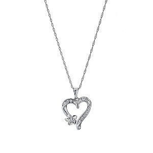 Sterling Silver Diamond Set Heart & Flower Pendant