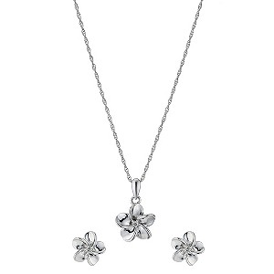 Sterling Silver Diamond Set Flower Earrings and