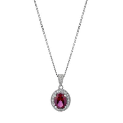Silver Red Topaz & Diamond Pendant - Product number 9207767