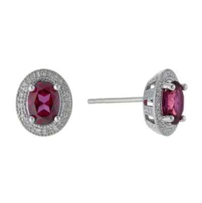Silver Red Topaz & Diamond Set Earrings - Product number 9207783