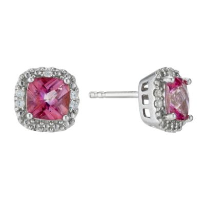 Silver Pink Topaz & Diamond Earrings - Product number 9207791