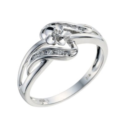 H Samuel Sterling Silver Diamond Twist Shoulder Flower Ring