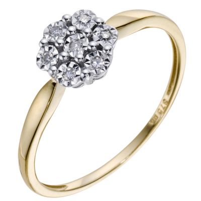 9ct Yellow Gold and Diamond Cluster Ring