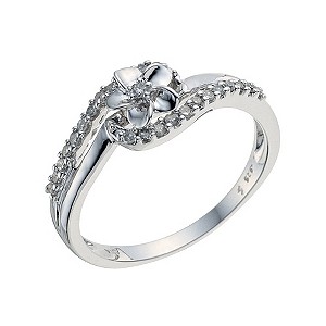 Forget Me Not Sterling Silver Diamond Set Flower Ring