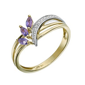 H Samuel 9ct Yellow Gold Amethyst and Diamond Ring