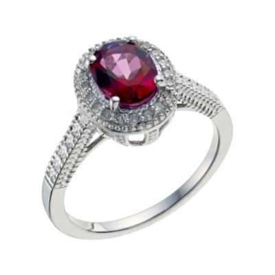 Silver Red Topaz & Diamond Set Ring - Product number 9210474