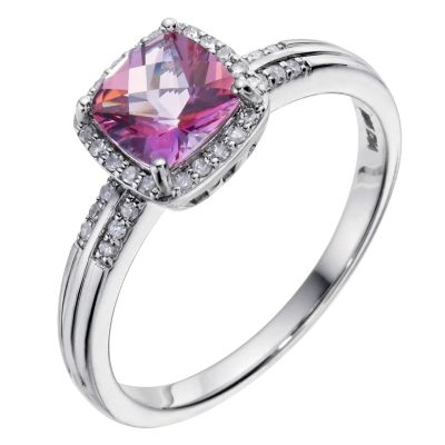 Silver Pink Topaz & Diamond Ring - Product number 9210601