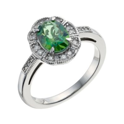 Silver Green Topaz & Diamond Ring - Product number 9210733