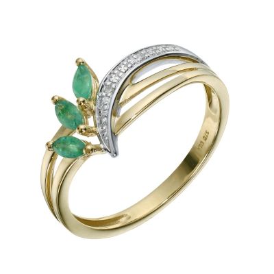 9ct Yellow Gold Diamond & Emerald Ring - Product number 9210865
