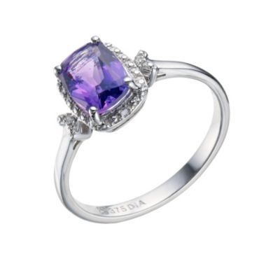 9ct White Gold Amethyst & Diamond Ring - Product number 9211403