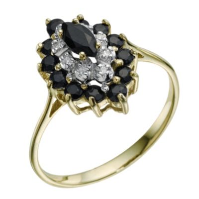 9ct Yellow Gold Diamond & Sapphire Cluster Ring - Product number 9211993