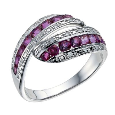 Silver Red Swarovski Topaz & Diamond Wrap Ring - Product number 9212272