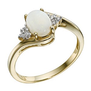 H Samuel 9ct Yellow Gold Opal and Diamond Ring