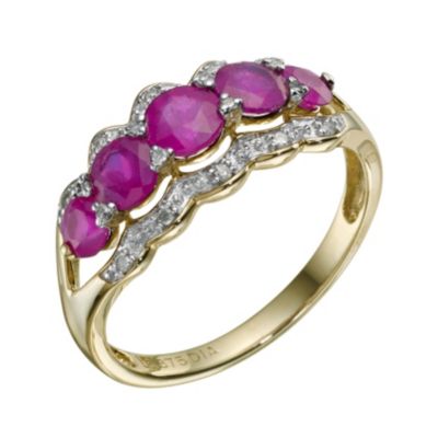 9ct Yellow Gold Ruby & Diamond Ring - Product number 9213538