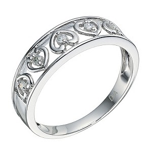9ct White Gold Heart and Diamond Ring