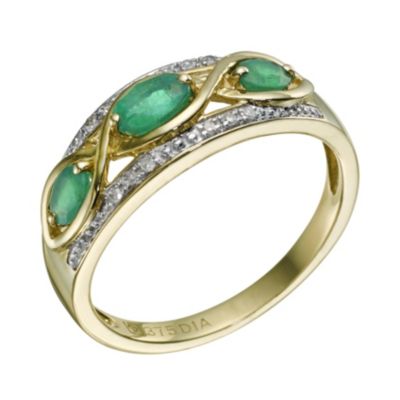 9ct Yellow Gold 3 Emerald Stone & Diamond Ring - Product number 9215239
