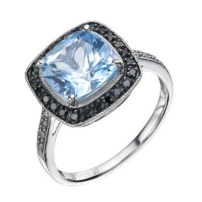 Silver Black & White Diamond & Blue Topaz Ring - Product number 9215379