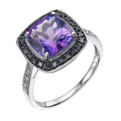 Sterling Silver Amethyst Black & White Diamond Ring - Product number 9215646
