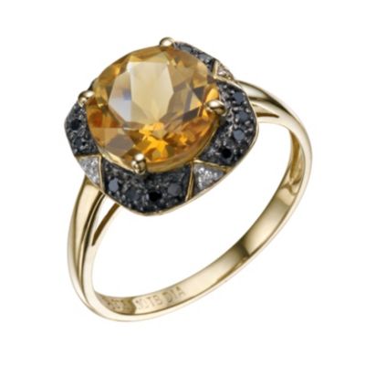 H Samuel Sterling Silver Citrine Black and White Diamond