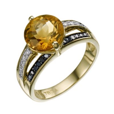 Sterling Silver Citrine Black & White Diamond Ring - Product number 9215891