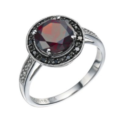 Sterling Silver Garnet Black & White Diamond Ring - Product number 9216022