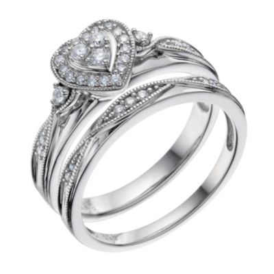 Silver 0.25 Carat Diamond Heart Bridal Ring Set - Product number 9216308