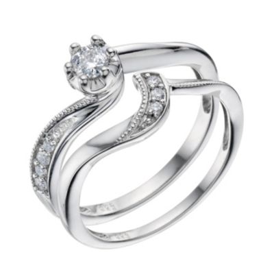 Silver 0.25 Carat Diamond Bridal Ring Set - Product number 9216421