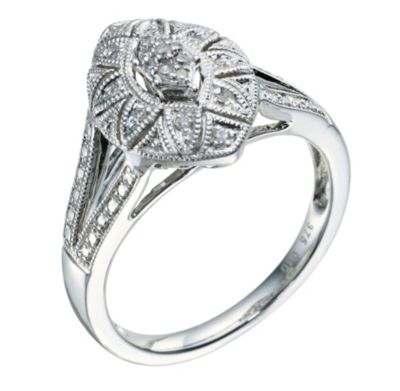 H Samuel 9ct White Gold Diamond Vintage Ring